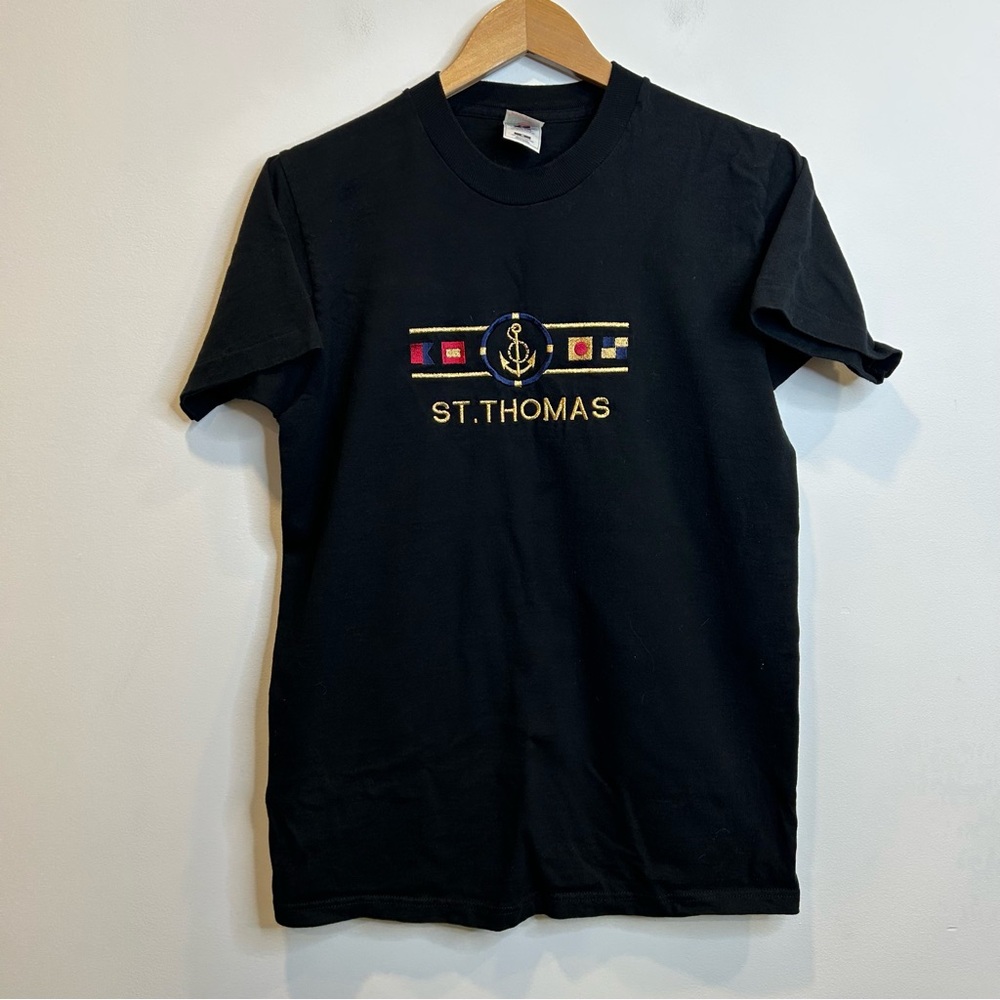 Vintage Single Stitch Fruit of the Loom St.Thomas Embroidered Tee Shirt Black